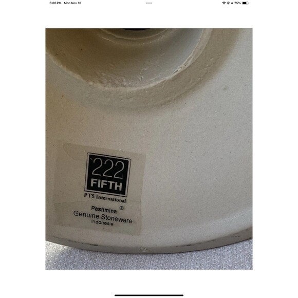 222 Fifth Stoneware Candle Holder in Blue/Green Floral Paisley 12” Tall - Picture 4 of 7